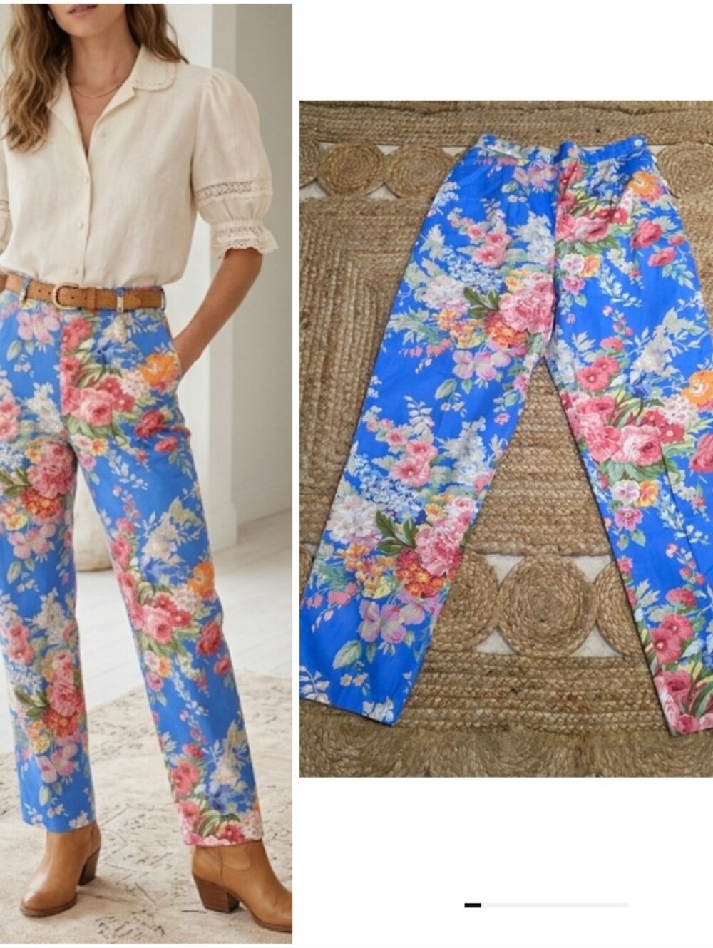 Vintage Ralph Lauren Blue Label Floral High Waist Cotton Pants Coastal Cowgirl 8